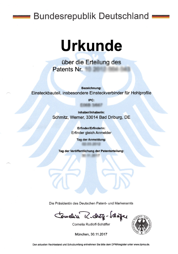 Erste Patenterteilung